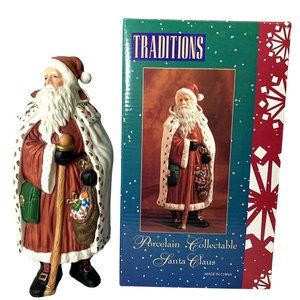 Traditions Christmas Santa Claus Holding Staff Bag Toy Figural Porcelain